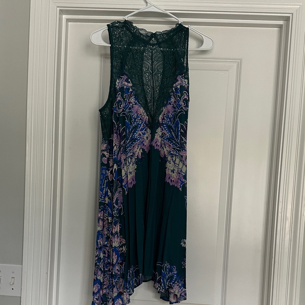 Free People Dark Teal and Purple Floral High Low Dress